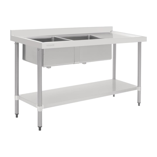 Vogue Double Bowl Sink R/H Drainer (90mm Drain) 1800mm  - HC907
