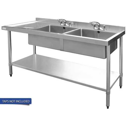 Vogue Double Bowl Sink L/H Drainer (90mm Drain) 1500x700mm - HC917