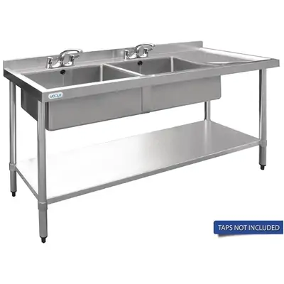 Vogue Double Bowl Sink R/H Drainer (90mm Drain) 1800x700mm - HC919