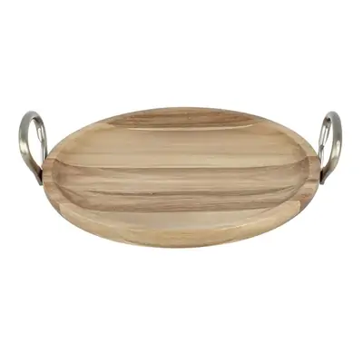 Olympia Acacia Wood Round Serving Dish with Metal Handles – 345mm - HX388