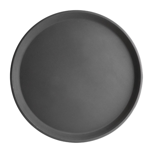Olympia Kristallon Anti-Slip Fibreglass Round Tray Black - 356mm 14" - J846