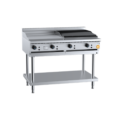 B+S K+ KBT-GRP6-CBR6 Combination 600mm Grill Plate & 600mm Char Broiler On Leg Stand - KBT-GRP6-CBR6