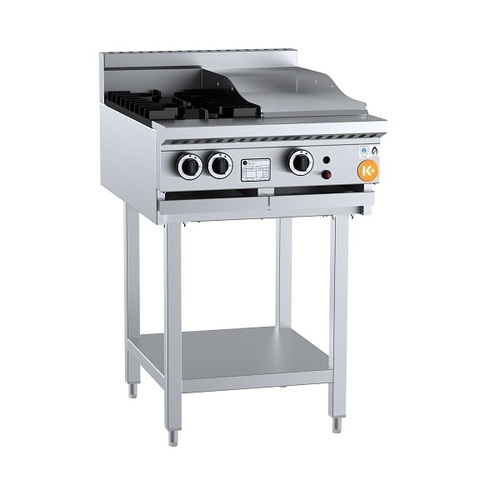 B+S K+ KBT-SB2-GRP3 Gas Combination Two Open Burners & 300mm Grill Plate on Leg Stand - KBT-SB2-GRP3