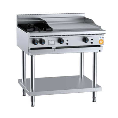 B+S K+ KBT-SB2-GRP6 Gas Combination Two Open Burners & 600mm Grill Plate on Stand - KBT-SB2-GRP6
