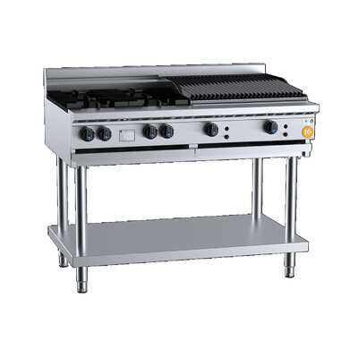 B+S K+ KBT-SB4-CBR6 Combination Four Open Burners & 600mm Char Broiler On Leg Stand - KBT-SB4-CBR6