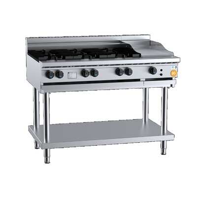 B+S K+ KBT-SB6-GRP3 Combination Six Open Burners & 300mm Grill Plate on Leg Stand - KBT-SB6-GRP3