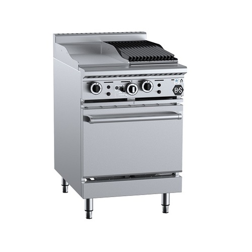 B+S Black OV-GRP3-CBR3 - Gas 300mm Grill Plate & 300mm Char Broiler with Oven - OV-GRP3-CBR3
