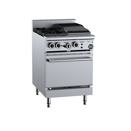 B+S Black OV-SB2-CBR3 - Gas Two Open Burners & 300mm Char Broiler with Oven - OV-SB2-CBR3