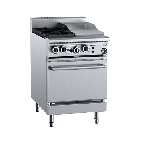 B+S Black OV-SB2-GRP3 - Gas Two Open Burners & 300mm Grill Plate with Oven - OV-SB2-GRP3