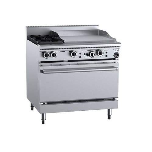 B+S Black OV-SB2-GRP6 Gas Two Open Burners & 600mm Grill Plate with Oven - OV-SB2-GRP6