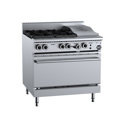 B+S Black OV-SB4-GRP3 - Gas Four Open Burners & 300mm Grill Plate with Oven - OV-SB4-GRP3