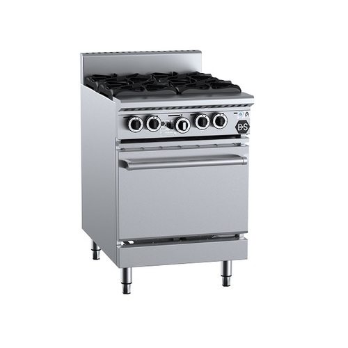 B+S Black OV-SB4 Gas Four Burner with Oven - OV-SB4
