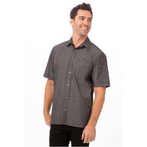 Chef Works Detroit Striped Short Sleeve Denim Shirt - SKS003-BLK-S - SKS003-BLK-S