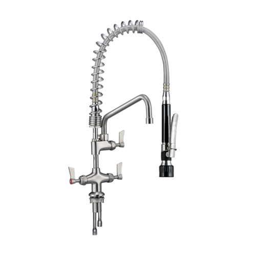 3Monkeez T-3M53058-C Stainless Steel Dual Hob Mount Pre Rinse Unit With 12" Pot Filler - Cafe - T-3M53058-C