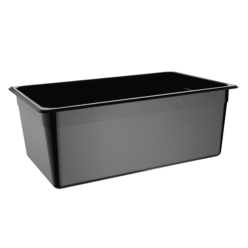 Vogue Black Polycarbonate 1/1 Gastronorm Tray 200mm - U457