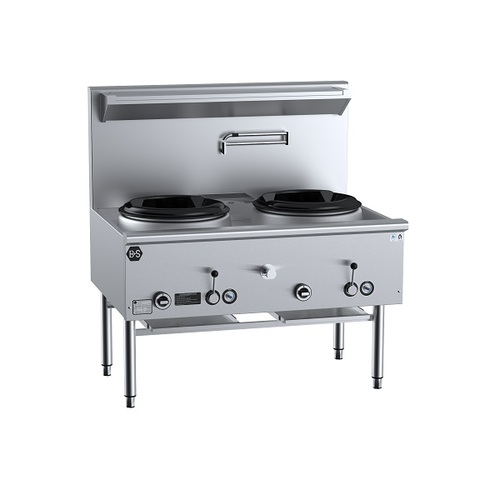 B+S Black UFWWD-2 Gas Two Hole Deluxe Waterless Wok Table - UFWWD-2