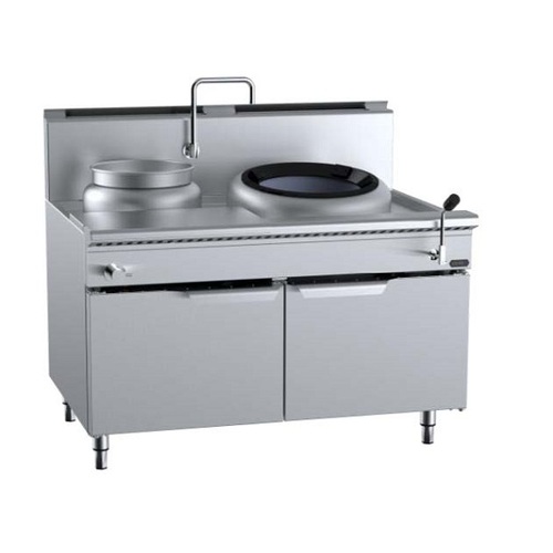 B+S Verro VCCF-HP1+1L Gas Single Hole Hi Pac Wok with Left Rear Pot - Cabinet Mounted - VCCF-HP1-1L