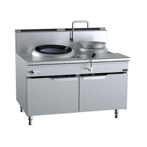 B+S Verro VCCF-HP1+1R Gas Single Hole Hi Pac Wok with Right Rear Pot - Cabinet Mounted - VCCF-HP1-1R