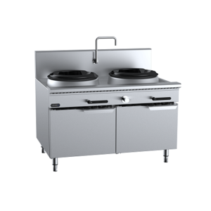 B+S Verro VUFWWD-2 Gas Two Hole Deluxe Waterless Wok Table - Cabinet Mounted - VUFWWD-2