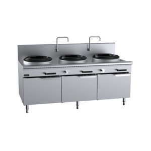 B+S Verro VUFWWD-3 Gas Three Hole Deluxe Waterless Wok Table - Cabinet Mounted - VUFWWD-3