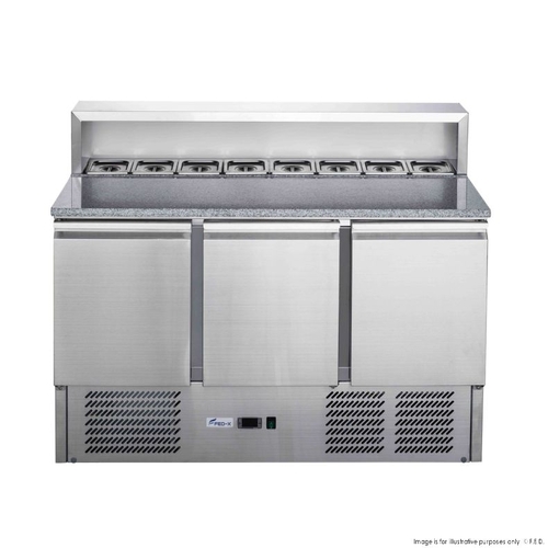 FED-X XGNS1300E - Three Door Glass Cover And Marble Top Fridge 8 x 1/6 Pans - XGNS1300E