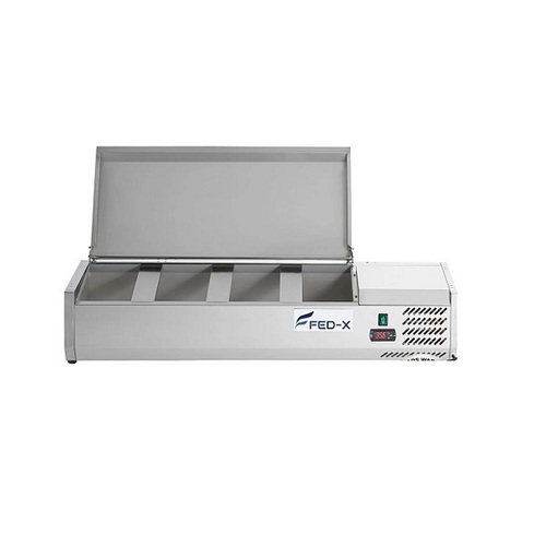 FED-X XVRX1200-380S - Stainless Steel Salad Bench with Stainless Steel Lid - 4 x 1/3 GN - XVRX1200-380S