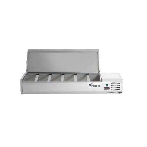 FED-X XVRX1500-380S - Stainless Steel Salad Bench with Stainless Steel Lid - 6 x 1/3 GN - XVRX1500-380S