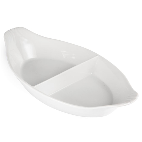 Olympia Whiteware Divided Oval Eared Dish White 290x160mm (Box of 6) - Y100