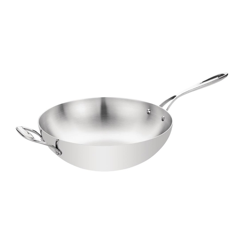 Vogue Tri-wall Wok Flat Bottom Stainless Steel - 300mm 12" - Y261