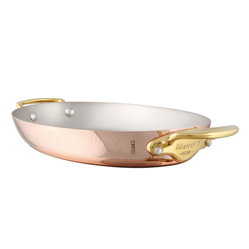 Matfer Bourgeat Dish Oval Copper 350mm Brass Handle