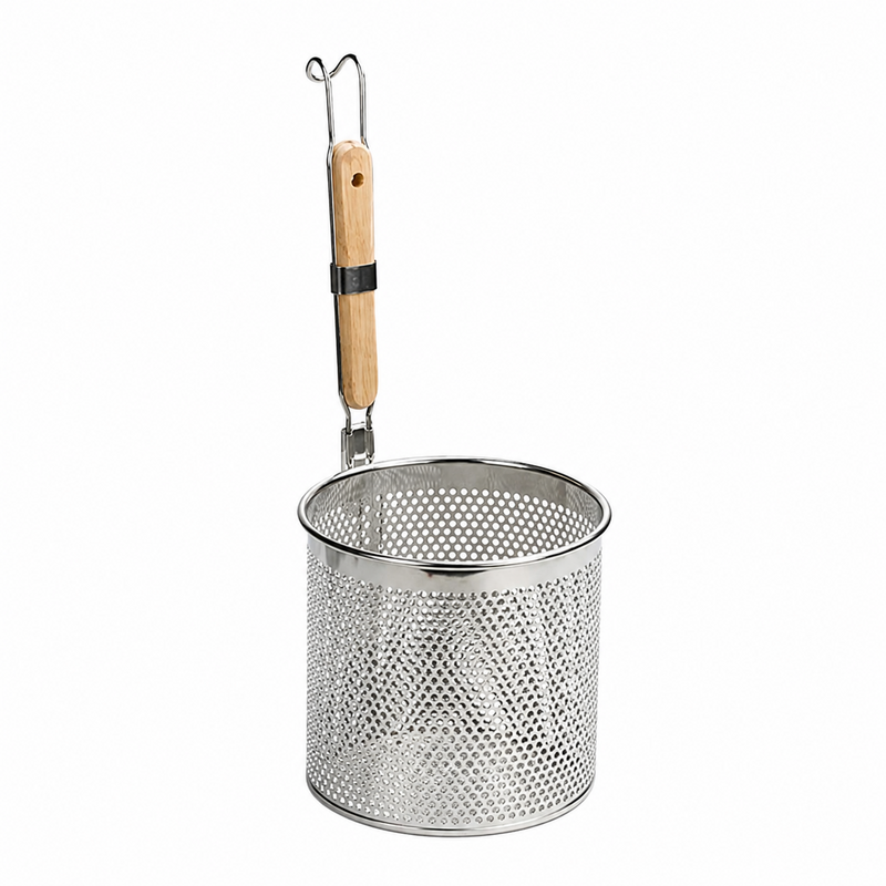 KK Flat Bottom Noodle Basket with Wooden Handle - 140mm