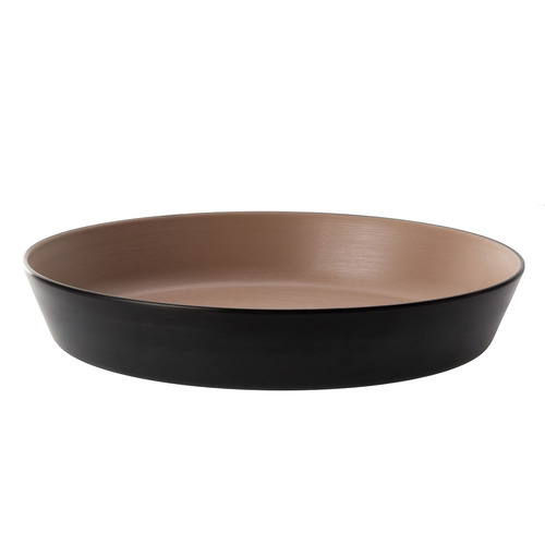 Melamine Dual Colour Flat Round Bowl 29cm - Beige & Black