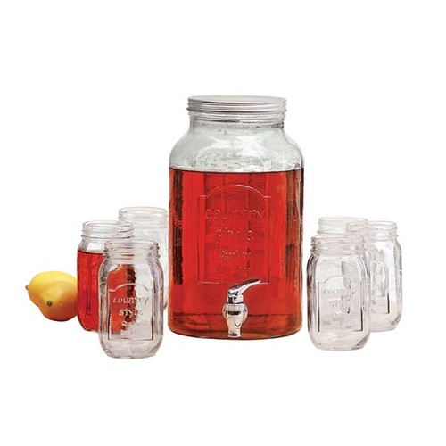 Avanti Glass Beverage Dispenser with 6 (470ml) Mason Jars