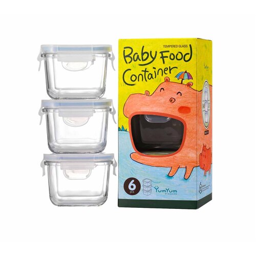 Glasslock Baby Food Square Container 3-Piece Set