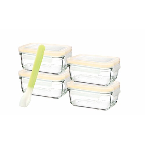 Glasslock Baby Food Rectangle Container With Silicone Spoon 5-Piece Set