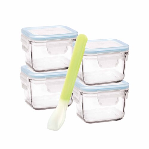 Glasslock Baby Food Square Container With Silicone Spoon 5-Piece Set