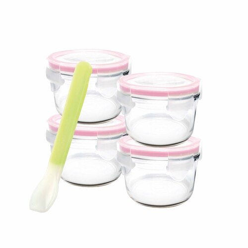 Glasslock Baby Food Round Container With Silicone Spoon 5-Piece Set