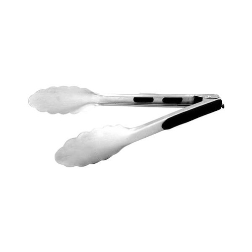 Heavy Duty Utility Tong - With Lock And Black Rubber Handle 400mm - Stainless Steel (Box of 12)