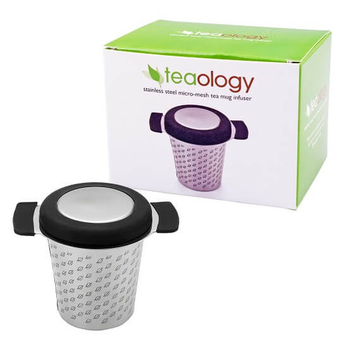 Teaology Stainless Steel Micromesh Tea Mug Infuser w/ Lid - Black