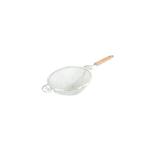 Strainer With Re-Inforced Base - Double Mesh 230x500mm - Stainless Steel, Wood Handle 