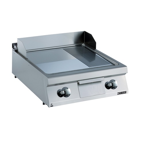 Zanussi EVO900 Gas 800mm 2/3 Smooth 1/3 Ribbed Polished Chrome Sloped Plate Fry Top