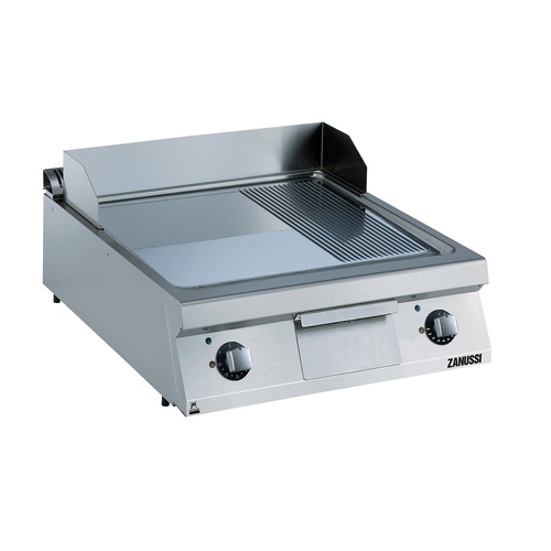 Zanussi EVO900 Electric 800mm 2/3 Smooth 1/3 Ribbed Polished Chrome Sloped Plate Fry Top