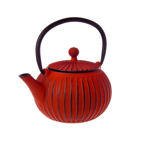 Teaology Cast Iron Teapot 500ml - Ribbed Red / Black