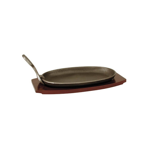 Cast Iron Cookware Steak Sizzler 240x140mm Black with Wood Base