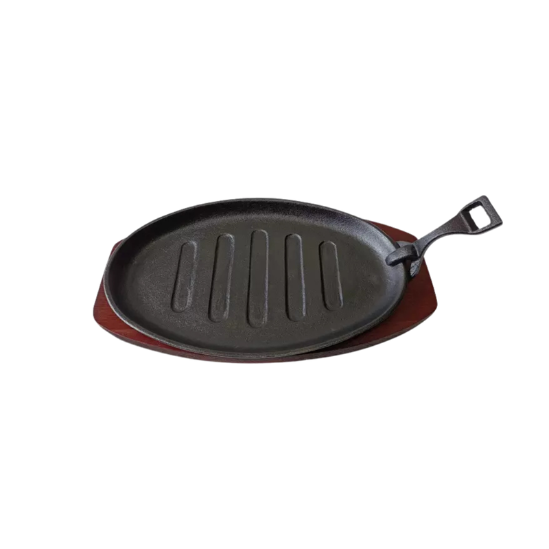 Cast Iron Cookware Steak Sizzler 290x180mm Black with Wood Base