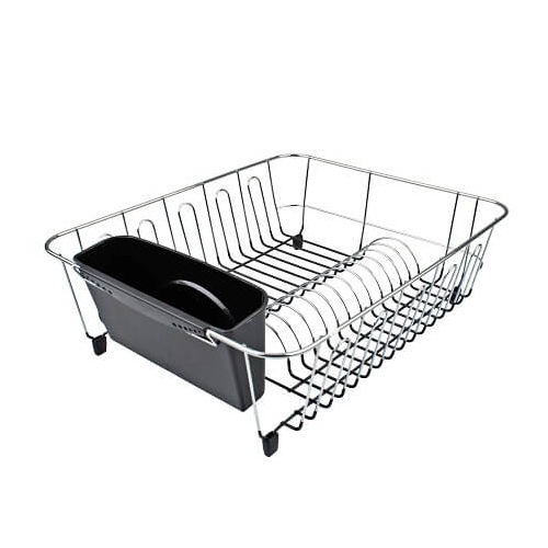 D.Line Large Dish Drainer Chrome w/ Caddy 44.5 x 35.5 x 14cm - Black