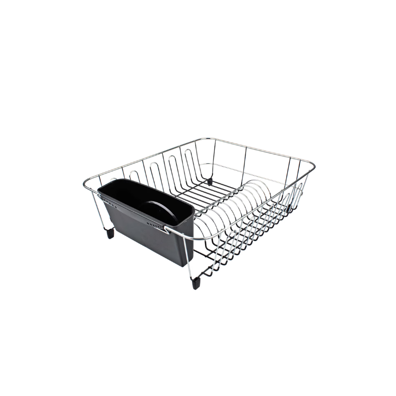 D.Line Large Dish Drainer Chrome w/ Caddy 44.5 x 35.5 x 14cm - Black