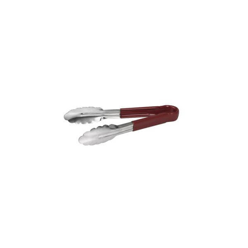 Colour Coded Tong PVC Coated Handle 230mm Brown Stainless Steel, One Piece 