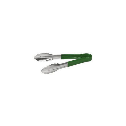 Colour Coded Tong PVC Coated Handle 230mm Green Stainless Steel, One Piece 
