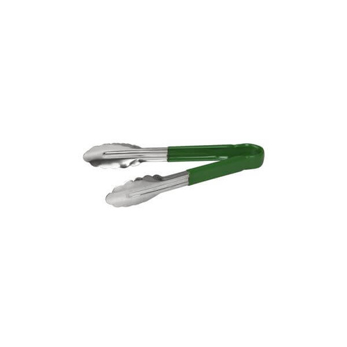 Colour Coded Tong PVC Coated Handle 300mm Green Stainless Steel, One Piece 